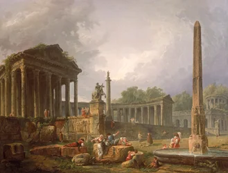 Capricho arquitectónico con templo y obelisco, 1798